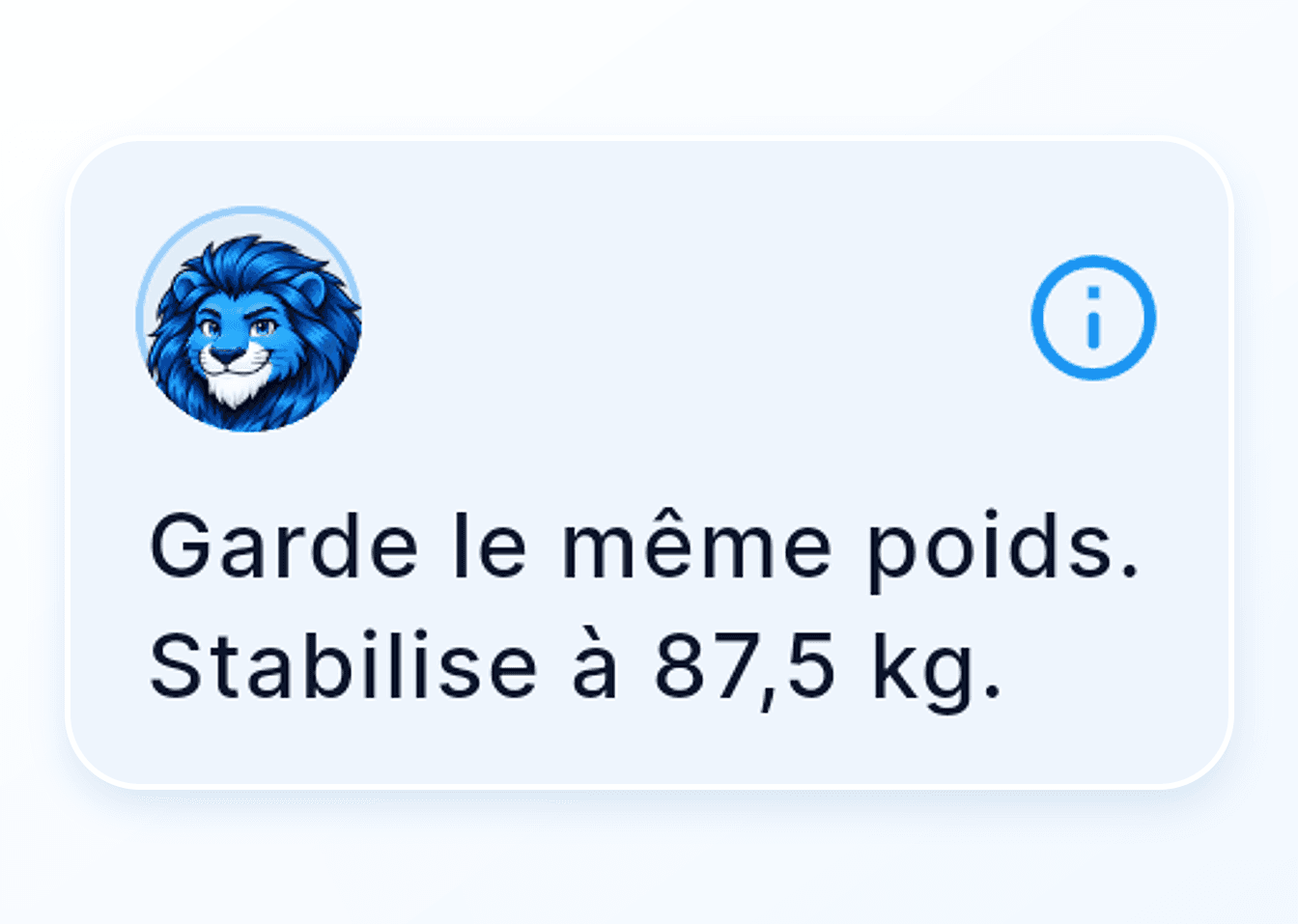 French app screenshot: Nemeo advises keeping the same weight and stabilizing at 87.5 kg.