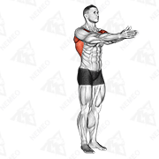 Animated demonstration of dynamic chest stretch (male)