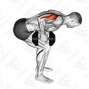 Animated demonstration of dumbbell standing bent over one arm triceps extension