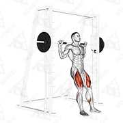 Démonstration animée de l’exercice Squat (légèrement en avant) sur machine Smith