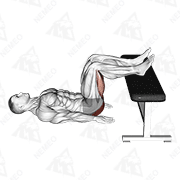 Animated demonstration of glute bridge two legs on bench (male)