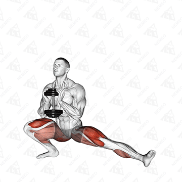 Animated demonstration of Dumbbell Cossack squat