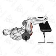 Animated demonstration of barbell glute bridge two legs on bench (male)